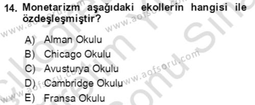 Makro İktisat Dersi 2023 - 2024 Yılı (Final) Dönem Sonu Sınavı 14. Soru