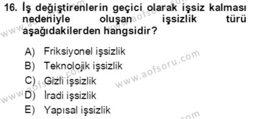 Makro İktisat Dersi 2023 - 2024 Yılı (Final) Dönem Sonu Sınavı 16. Soru