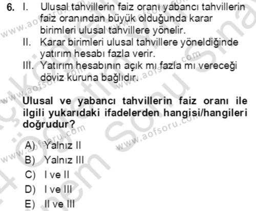 Makro İktisat Dersi 2023 - 2024 Yılı (Final) Dönem Sonu Sınavı 6. Soru