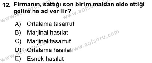 Makro İktisat Dersi 2023 - 2024 Yılı Yaz Okulu Sınavı 12. Soru