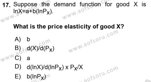 Microeconomic Theory Dersi 2022 - 2023 Yılı (Vize) Ara Sınavı 17. Soru