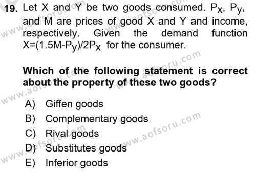 Microeconomic Theory Dersi 2022 - 2023 Yılı (Vize) Ara Sınavı 19. Soru