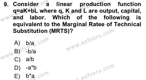 Microeconomic Theory Dersi 2022 - 2023 Yılı (Vize) Ara Sınavı 9. Soru