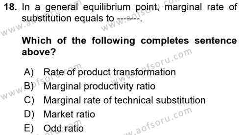 Microeconomic Theory Dersi 2022 - 2023 Yılı (Final) Dönem Sonu Sınavı 18. Soru