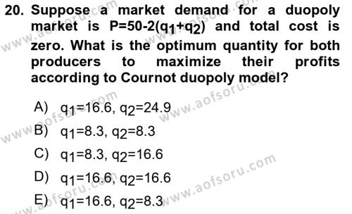 Microeconomic Theory Dersi 2022 - 2023 Yılı (Final) Dönem Sonu Sınavı 20. Soru