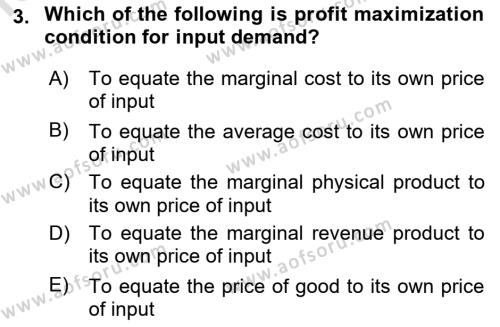 Microeconomic Theory Dersi 2022 - 2023 Yılı (Final) Dönem Sonu Sınavı 3. Soru