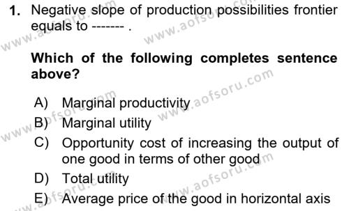 Microeconomic Theory Dersi 2022 - 2023 Yılı Yaz Okulu Sınavı 1. Soru