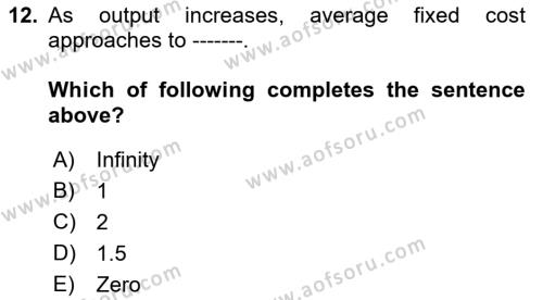 Microeconomic Theory Dersi 2022 - 2023 Yılı Yaz Okulu Sınavı 12. Soru