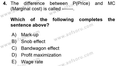 Microeconomic Theory Dersi 2022 - 2023 Yılı Yaz Okulu Sınavı 4. Soru