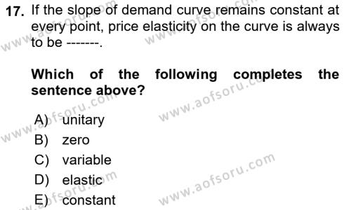 Microeconomic Theory Dersi 2023 - 2024 Yılı (Vize) Ara Sınavı 17. Soru