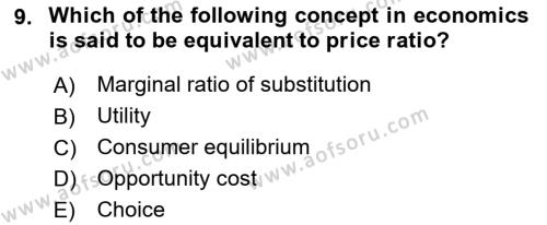 Microeconomic Theory Dersi 2023 - 2024 Yılı (Vize) Ara Sınavı 9. Soru
