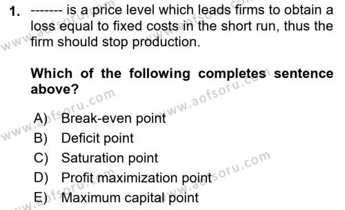 Microeconomic Theory Dersi 2023 - 2024 Yılı (Final) Dönem Sonu Sınavı 1. Soru