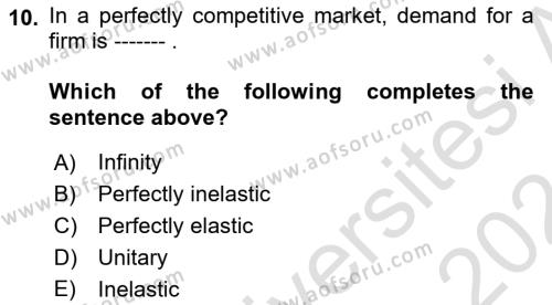 Microeconomic Theory Dersi 2023 - 2024 Yılı (Final) Dönem Sonu Sınavı 10. Soru
