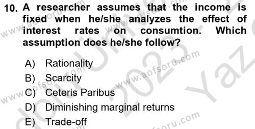 Microeconomic Theory Dersi 2023 - 2024 Yılı Yaz Okulu Sınavı 10. Soru