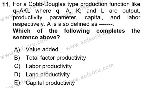 Microeconomic Theory Dersi 2023 - 2024 Yılı Yaz Okulu Sınavı 11. Soru