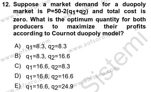 Microeconomic Theory Dersi 2023 - 2024 Yılı Yaz Okulu Sınavı 12. Soru