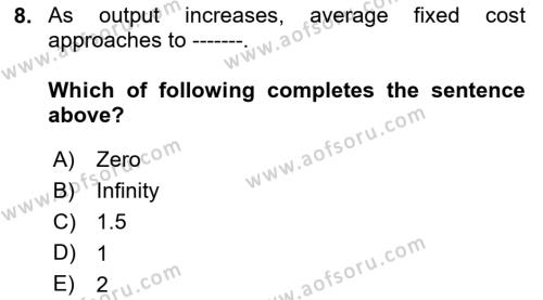 Microeconomic Theory Dersi 2023 - 2024 Yılı Yaz Okulu Sınavı 8. Soru