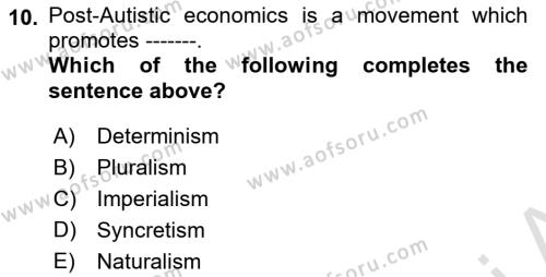 History Of Economic Thought Dersi 2022 - 2023 Yılı (Final) Dönem Sonu Sınavı 10. Soru