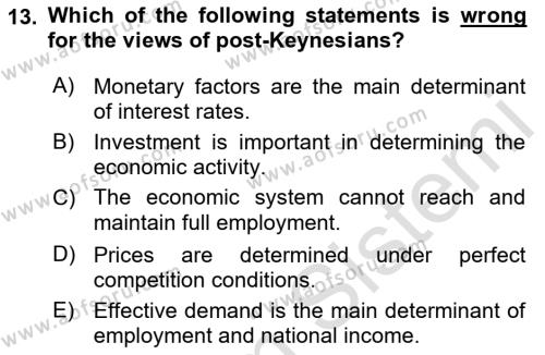 History Of Economic Thought Dersi 2022 - 2023 Yılı (Final) Dönem Sonu Sınavı 13. Soru