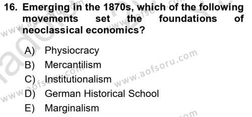 History Of Economic Thought Dersi 2022 - 2023 Yılı Yaz Okulu Sınavı 16. Soru