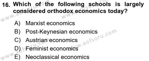 History Of Economic Thought Dersi 2023 - 2024 Yılı (Vize) Ara Sınavı 16. Soru