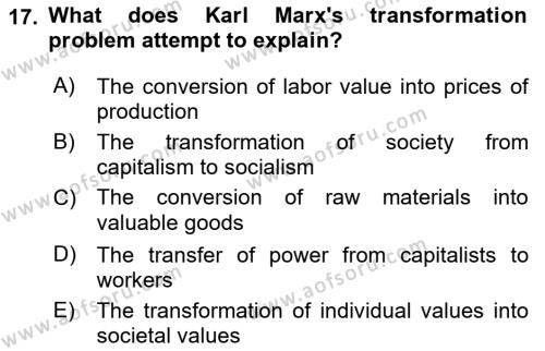 History Of Economic Thought Dersi 2023 - 2024 Yılı (Vize) Ara Sınavı 17. Soru