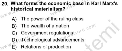 History Of Economic Thought Dersi 2023 - 2024 Yılı (Vize) Ara Sınavı 20. Soru