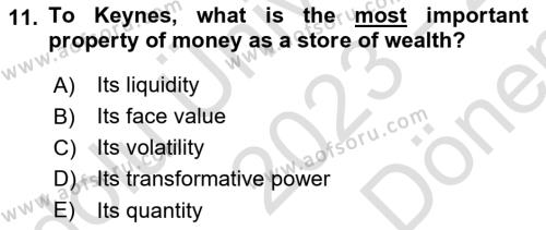 History Of Economic Thought Dersi 2023 - 2024 Yılı (Final) Dönem Sonu Sınavı 11. Soru