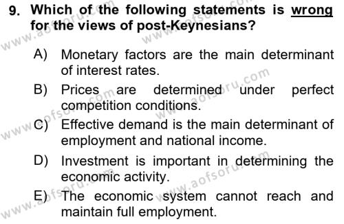 History Of Economic Thought Dersi 2023 - 2024 Yılı (Final) Dönem Sonu Sınavı 9. Soru