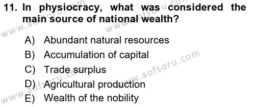 History Of Economic Thought Dersi 2023 - 2024 Yılı Yaz Okulu Sınavı 11. Soru