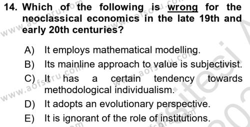 History Of Economic Thought Dersi 2023 - 2024 Yılı Yaz Okulu Sınavı 14. Soru