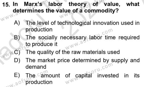 History Of Economic Thought Dersi 2024 - 2025 Yılı (Vize) Ara Sınavı 15. Soru