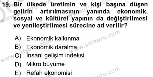 Turizm Ekonomisi Dersi 2023 - 2024 Yılı Yaz Okulu Sınavı 19. Soru