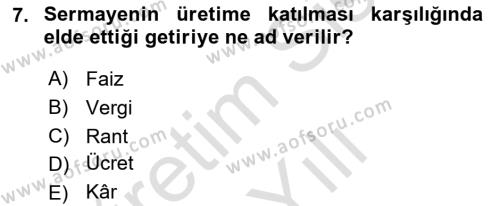 Turizm Ekonomisi Dersi 2023 - 2024 Yılı Yaz Okulu Sınavı 7. Soru