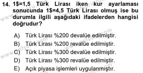 Uluslararası İktisat Dersi 2015 - 2016 Yılı Tek Ders Sınavı 14. Soru