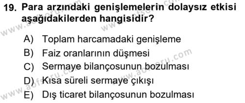 Uluslararası İktisat Dersi 2020 - 2021 Yılı Yaz Okulu Sınavı 19. Soru