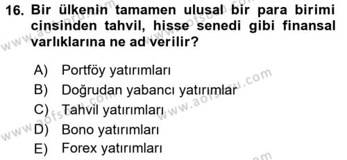 Uluslararası İktisat Dersi 2021 - 2022 Yılı (Vize) Ara Sınavı 16. Soru