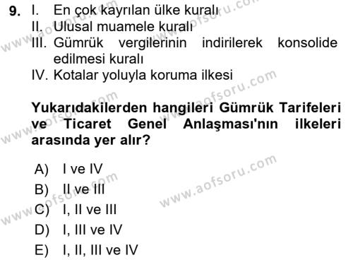 Uluslararası İktisat Dersi 2021 - 2022 Yılı (Final) Dönem Sonu Sınavı 9. Soru