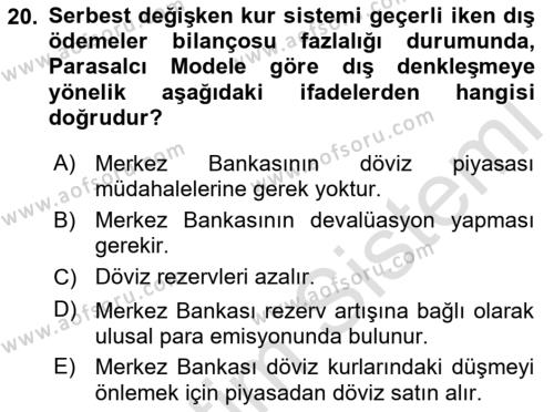 Uluslararası İktisat Dersi 2021 - 2022 Yılı Yaz Okulu Sınavı 20. Soru