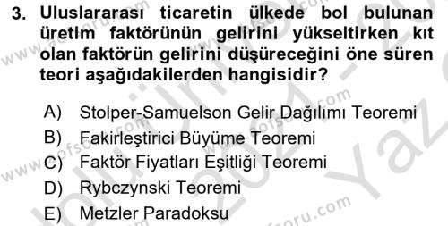 Uluslararası İktisat Dersi 2021 - 2022 Yılı Yaz Okulu Sınavı 3. Soru