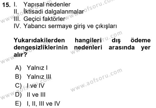 Uluslararası İktisat Dersi 2022 - 2023 Yılı Yaz Okulu Sınavı 15. Soru