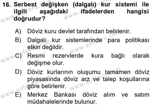 Uluslararası İktisat Dersi 2022 - 2023 Yılı Yaz Okulu Sınavı 16. Soru