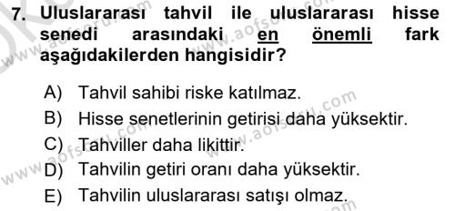 Uluslararası İktisat Dersi 2022 - 2023 Yılı Yaz Okulu Sınavı 7. Soru