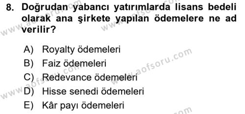 Uluslararası İktisat Dersi 2022 - 2023 Yılı Yaz Okulu Sınavı 8. Soru