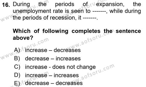 Macroeconomic Theory Dersi 2022 - 2023 Yılı Yaz Okulu Sınavı 16. Soru