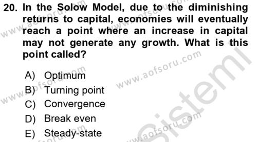 Macroeconomic Theory Dersi 2022 - 2023 Yılı Yaz Okulu Sınavı 20. Soru