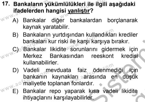 Para ve Banka Dersi 2012 - 2013 Yılı (Vize) Ara Sınavı 17. Soru