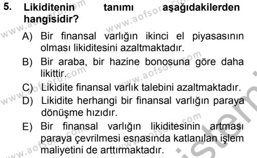 Para ve Banka Dersi 2012 - 2013 Yılı (Vize) Ara Sınavı 5. Soru
