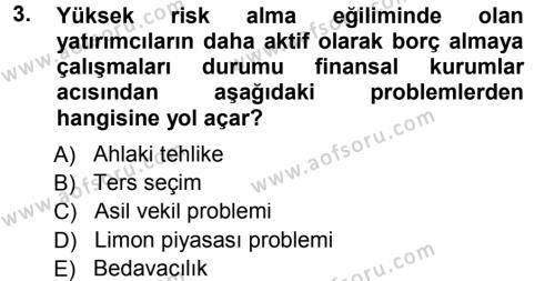 Para ve Banka Dersi 2012 - 2013 Yılı (Final) Dönem Sonu Sınavı 3. Soru