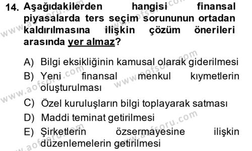 Para ve Banka Dersi 2013 - 2014 Yılı (Vize) Ara Sınavı 14. Soru